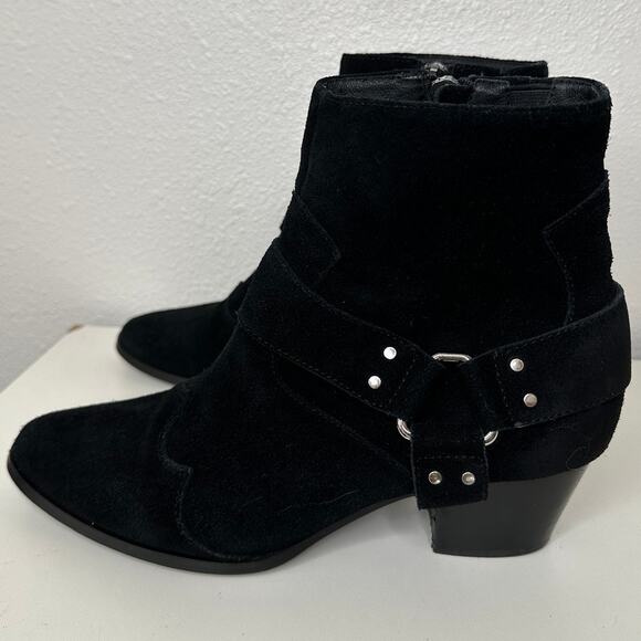 Caverley Black Suede Western Heeled Zip Ankle Boot Booties 39 / 8 - Picture 1 of 11